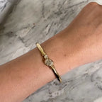 Luxury Jewelry Unique Design Golden Bezel Radiant & Round Cut White Sapphire Bangle Bracelet For Women