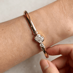 Luxury Jewelry Unique Design Golden Bezel Radiant & Round Cut White Sapphire Bangle Bracelet For Women