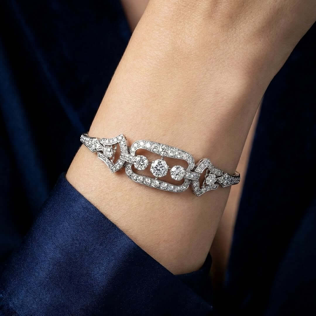 Luxury Jewelry Art Deco Round Cut White Sapphire Bracelet For Women