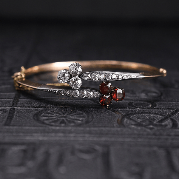 Vintage Two Tone Round Cut Ruby & White Sapphire Bangle Bracelet For Women