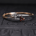 Vintage Two Tone Round Cut Ruby & White Sapphire Bangle Bracelet For Women