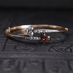 Vintage Two Tone Round Cut Ruby & White Sapphire Bangle Bracelet For Women