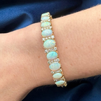 Luxury Jewelry Golden Oval Cut Opal & White Sapphire Bangle Bracelet For Women
