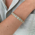Luxury Jewelry Golden Oval Cut Opal & White Sapphire Bangle Bracelet For Women