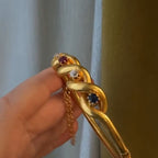Luxury Jewelry Vintage Golden Twist Design Round Cut Ruby & Blue & White Sapphire Bangle Bracelet For Women