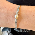 Luxury Jewelry Eternity Round Cut Pearl & White Sapphire Bangle Bracelet For Women
