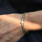 Luxury Jewelry Eternity Round Cut Pearl & White Sapphire Bangle Bracelet For Women