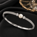 Luxury Jewelry Eternity Round Cut Pearl & White Sapphire Bangle Bracelet For Women