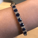 Luxury Jewelry Classic Golden Cushion Cut Blue Sapphire Half Hoop Bangle Bracelet For Women