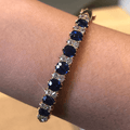 Luxury Jewelry Classic Golden Cushion Cut Blue Sapphire Half Hoop Bangle Bracelet For Women