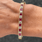 Luxury Jewelry Classic Golden Channel Setting Cushion & Round Cut Ruby White Sapphire Bangle Bracelet For Women