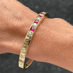 Luxury Jewelry Classic Golden Channel Setting Cushion & Round Cut Ruby White Sapphire Bangle Bracelet For Women