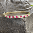 Luxury Jewelry Classic Golden Channel Setting Cushion & Round Cut Ruby White Sapphire Bangle Bracelet For Women