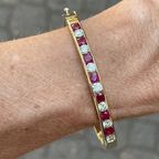 Luxury Jewelry Classic Golden Channel Setting Cushion & Round Cut Ruby White Sapphire Bangle Bracelet For Women