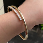 Fashion Open Design Golden Round Cut White Sapphire Bangle Bracelet For Women