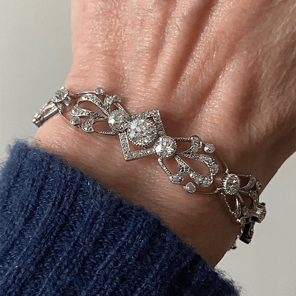 Vintage Art Deco Bezel Round Cut White Sapphire Bracelet For Women