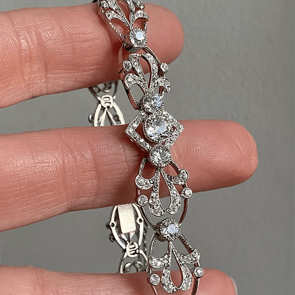 Vintage Art Deco Bezel Round Cut White Sapphire Bracelet For Women