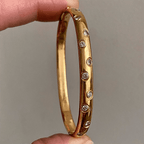 Classic Bezel Yellow Gold Round Cut White Sapphire Bangle Bracelet For Women