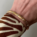 Classic Bezel Yellow Gold Round Cut White Sapphire Bangle Bracelet For Women