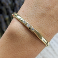 Yellow Gold 3 Stone Bezel Mixed Cut White Sapphire Bangle Bracelet For Women