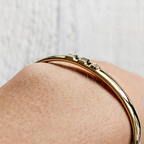 Yellow Gold 3 Stone Bezel Mixed Cut White Sapphire Bangle Bracelet For Women