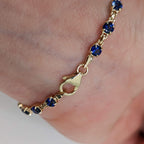 Luxury Jewelry Yellow Gold Round Cut Blue Sapphire Tennis Bracelet For Women