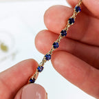Luxury Jewelry Yellow Gold Round Cut Blue Sapphire Tennis Bracelet For Women
