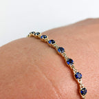 Luxury Jewelry Yellow Gold Round Cut Blue Sapphire Tennis Bracelet For Women