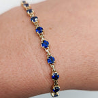 Luxury Jewelry Yellow Gold Round Cut Blue Sapphire Tennis Bracelet For Women
