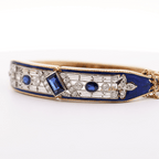 Vintage Art Deco Yellow Gold Emerald Cut Blue Sapphire Bangle Bracelet For Women