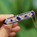 Vintage Art Deco Yellow Gold Emerald Cut Blue Sapphire Bangle Bracelet For Women