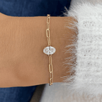 Solitaire Yellow Gold Oval Cut White Sapphire Chain Bracelet For Women