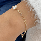 Solitaire Yellow Gold Oval Cut White Sapphire Chain Bracelet For Women