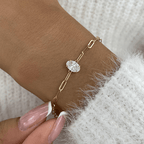 Solitaire Yellow Gold Oval Cut White Sapphire Chain Bracelet For Women