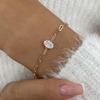 Solitaire Yellow Gold Oval Cut White Sapphire Chain Bracelet For Women