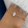 Solitaire Yellow Gold Oval Cut White Sapphire Chain Bracelet For Women