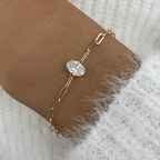 Solitaire Yellow Gold Oval Cut White Sapphire Chain Bracelet For Women