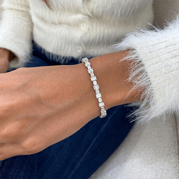 Luxury Jewelry Classic Emerald Cut White Sapphire Tennis Bracelet For Women
