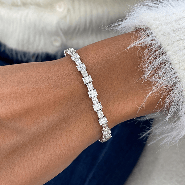 Luxury Jewelry Classic Emerald Cut White Sapphire Tennis Bracelet For Women