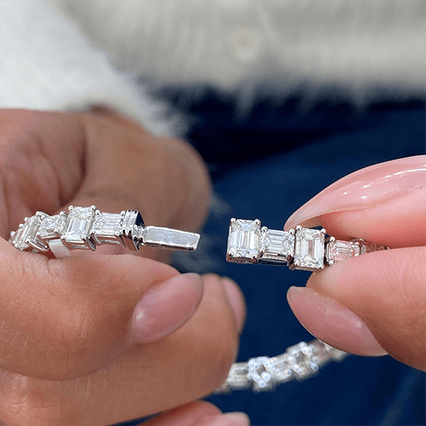 Luxury Jewelry Classic Emerald Cut White Sapphire Tennis Bracelet For Women