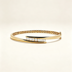 Yellow Gold Channel Setting Round Cut White Sapphire Bangle Bracelet For Women