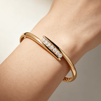 Yellow Gold Channel Setting Round Cut White Sapphire Bangle Bracelet For Women