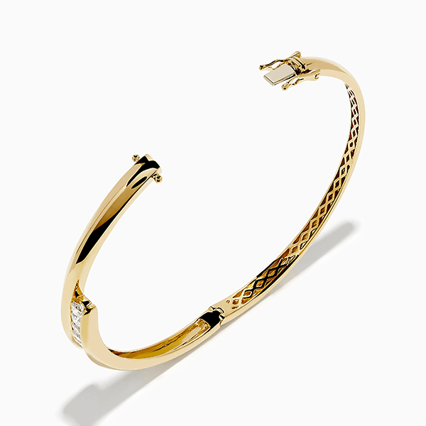 Yellow Gold Channel Setting Round Cut White Sapphire Bangle Bracelet For Women
