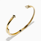 Yellow Gold Channel Setting Round Cut White Sapphire Bangle Bracelet For Women