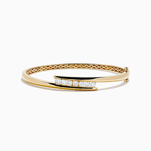 Yellow Gold Channel Setting Round Cut White Sapphire Bangle Bracelet For Women