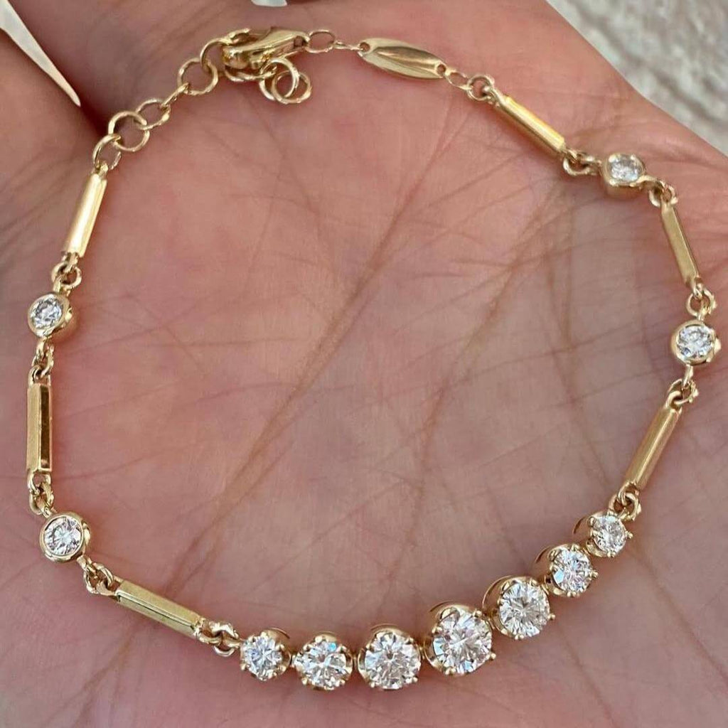 Luxury Jewelry Yellow Gold Round Cut White Sapphire Tennis Bracelet For Women