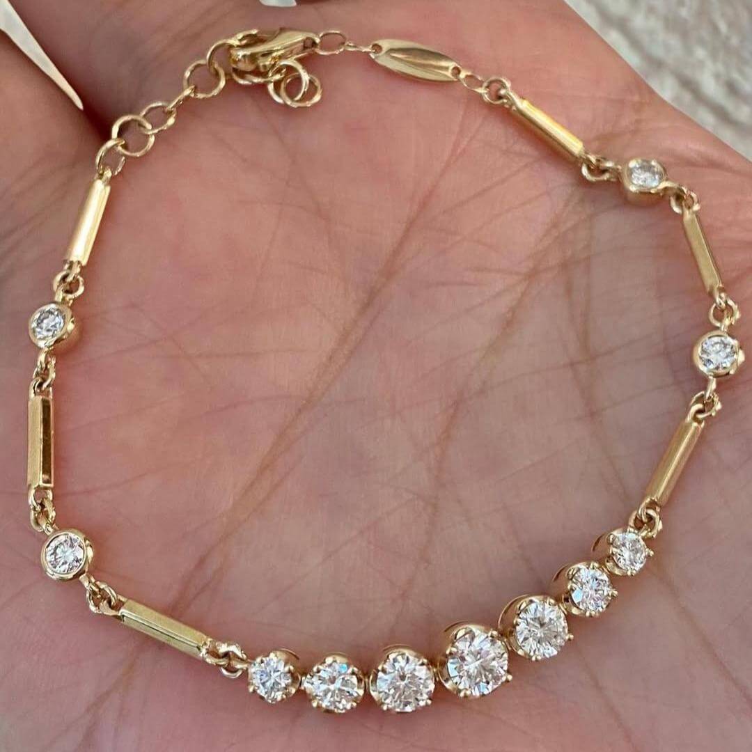 Luxury Jewelry Yellow Gold Round Cut White Sapphire Tennis Bracelet For Women