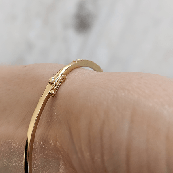 Classic Yellow Gold Baguette & Round Cut White Sapphire Bangle Bracelet For Women