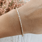 Classic Yellow Gold Baguette & Round Cut White Sapphire Bangle Bracelet For Women