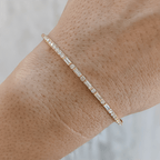 Classic Yellow Gold Baguette & Round Cut White Sapphire Bangle Bracelet For Women